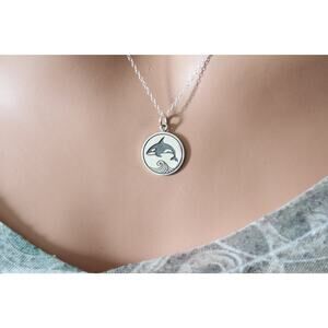 Sterling Silver Etched Killer Whale Necklace, Etched Killer Whale Necklace